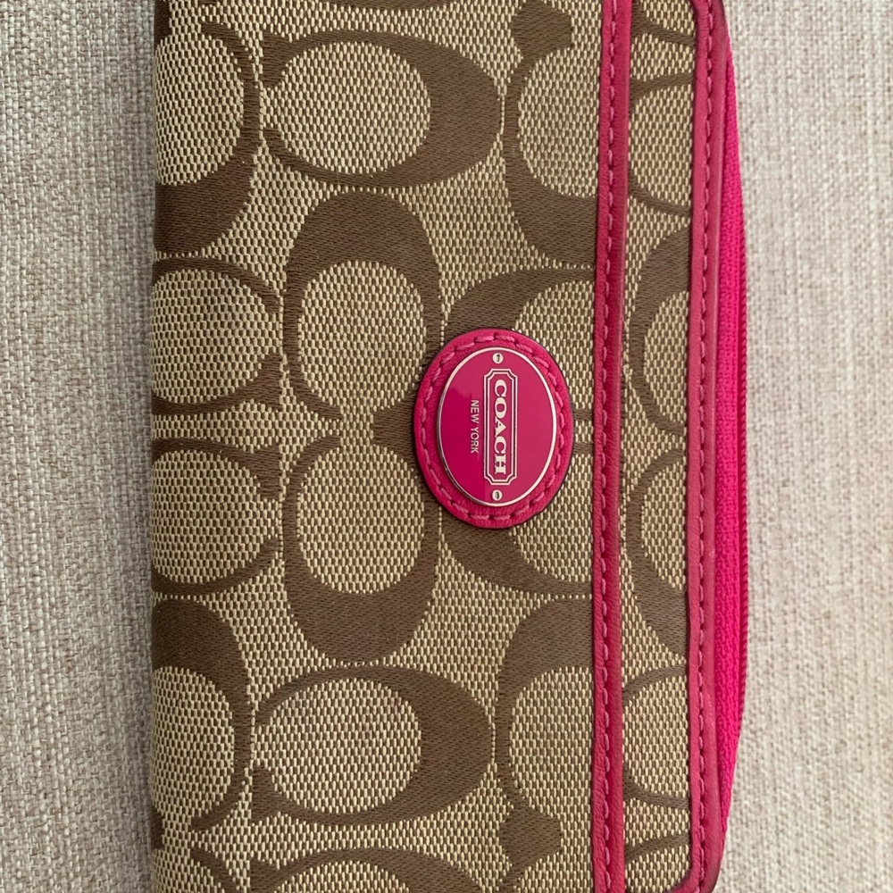 Coach Tan and Pink Signature Wallet